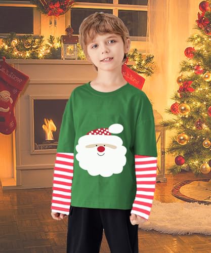 Image of Boys Christmas Tees Girls Dinosaur Tops Stripe Long Sleeve Shirt Kids Truck T-Shirt for Toddler Xmas Gifts 3-9 Years