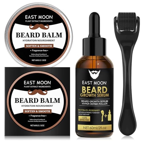 Crece Barba Kit,Kit de Crecimiento de la Barba,Kit Crecimiento Barba,Aceite Barba/Rodillo/Balsamo Barba,Estimula el Bigote y el Crecimiento,Crecer Barba,Regalos de Cumpleaños para Hombres,Papá (60 ml)