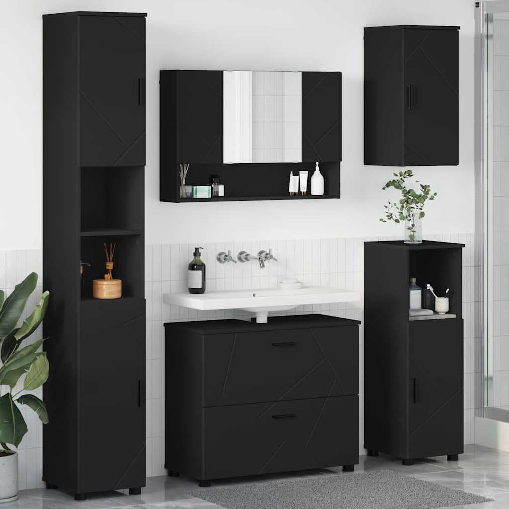 Muebles de baño de 5 piezas en negro y madera para renovar tu aseo actual