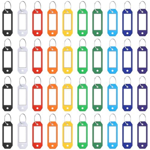 ttstar 40 Pack Key Tags Identifiers – Hexagon Design Key Rings with Labels, Multi-Color Plastic Keychain with Writable Window for Organizing Keys, Luggage, Pet Tags, Flash Drives