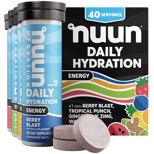 Nuun Energy Electrolyte Tablets with Ginseng Caffeine from Green Tea Extract Vitamin B12 B6 B5 Magnesium & 4 Other Electrolytes Gluten Free & Vegan Mixed Flavors 4 Pack (40 Servings Total)