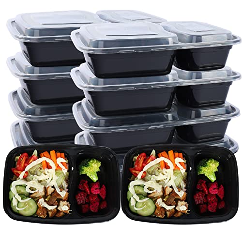 Dodheg 10 Pcs 2 Compartment Food Container, To Go Containers, Meal Prep Container, Meal Prep Containers With Lids, Reusable Bento Box, 34 Oz #TOP4