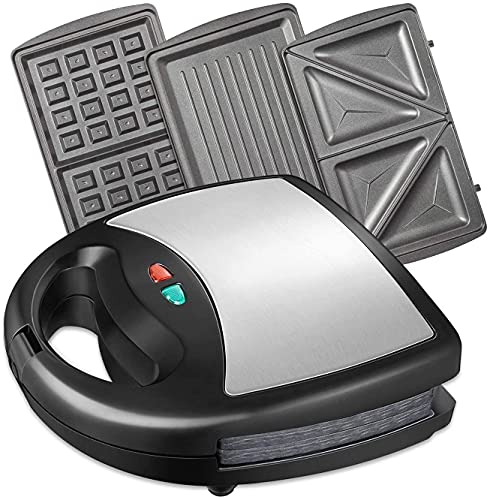 Sandwich Maker, Waffle Maker, Electric Panini Press Grill, 3-in-1 Detachable Non-Stick Plates, Indicator Lights, Cool Touch Handle, Anti-Skid Feet, Easy to Clean & Dishwasher Safe, Compact & Portable