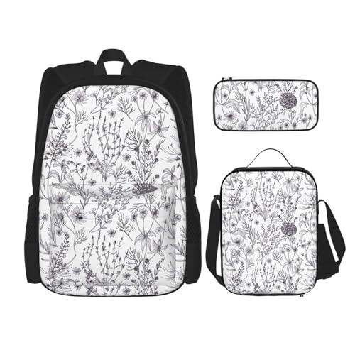 Sac à dos imprimé herbes à bandoulière réglable avec pochette repas et trousse