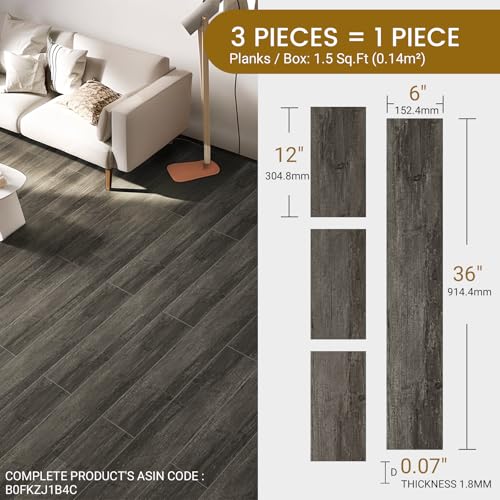 Image of Peel and Stick Vinyl Flooring Sample (3-Pack), Dark Grey Wood, 1.5 Sq.Ft Total | Waterproof & Rigid Core Tiles for DIY Kitchen, Bedroom, Bathroom, Living Room, RV