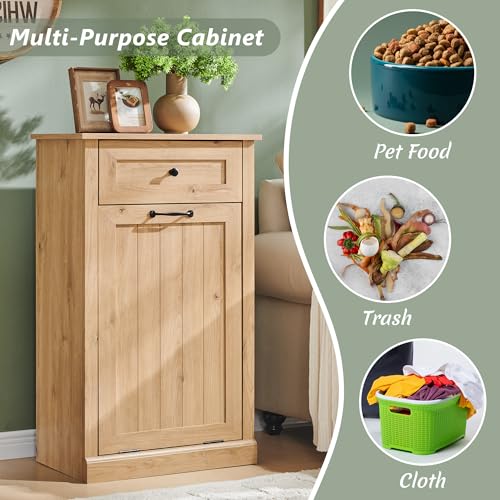 Image of IFGET Tilt Out Trash Can Cabinet, Trash Cabinet w /Drawer, Natural