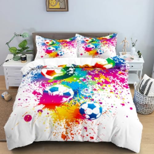 Housse de couette en forme de graffiti pour garçons et adolescents, motif ballon de football, taille Queen, parure de lit en polyester, housse de couette double douce 120 x 200 cm x 1/43 x 63 cm x 2