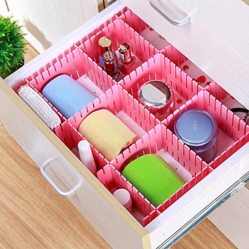 ShineMe Drawer Dividers 8pcs Adjustable Plastic Divider Household Storage Thickening Sub-Grid Finishing Shelves for Home Tidy Closet Stationary Makeup Socks Underwear Scarves Organizer (Pink)