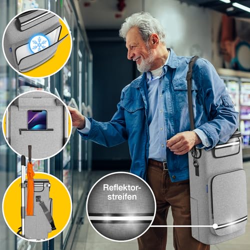 maxVitalis Einkaufstrolley klappbar, Einkaufswagen mit Kühlfach, 3in1 Trolley, Sackkarre & Umhängetasche, Einkaufsrollwagen, Shopping Trolley 43L Kapazität & Spanngurt, Hackenporsche, Silbergrau – Bild 6