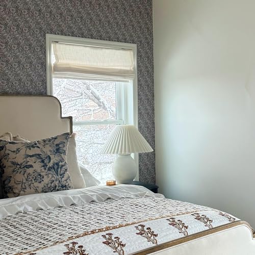 Image of TWOPAGES Liz No Drill Cordless Roman Shades Linen Textured Roman Blinds for Windows, Custom Made Room Darkening Blackout Roman Window Shades, Hardware Included, Ivory White, 1 Piece