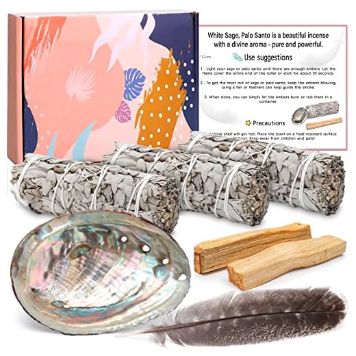 Amzeeniu Witte Salie Bundels, 3 Witte Salie Bundels + 2 Palo Santo Abalone Shell - Zuivering Wist Negatieve Energieën Natuurlijke Wierookbrander Anti Stress Meditatie Ritueel Hout