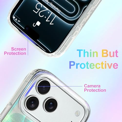 Image of AIGOMARA Cute Case for iPhone 17 Pro Case for Women Girls [ Compatible with Magsafe ] Glitter Pearl Aesthetic Rainbow Magnetic Protective Phone Cover, Fluorescent Iridescent Shell Pattern