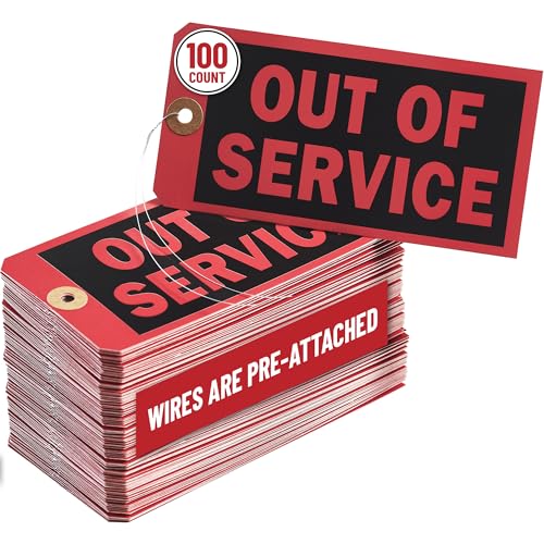 Out of Service Tags with Pre-Attached Wire Hangers, Set of 100 Equipment Repair and Inspection Tags,...