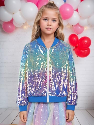 Happy Cherry Girls Sequin Bomber Jacket Long Sleeve Zipper Gradient Sparkle Lightweight Jackets for 5-12 Years Kids2
