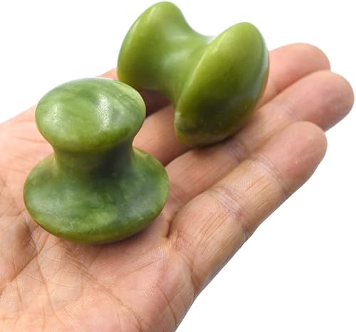 2 herramientas faciales de hongo, jade, gua sha, rodillo de jade, masaje de guasha, piedra de jade verde, con forma de hongo para eliminar las