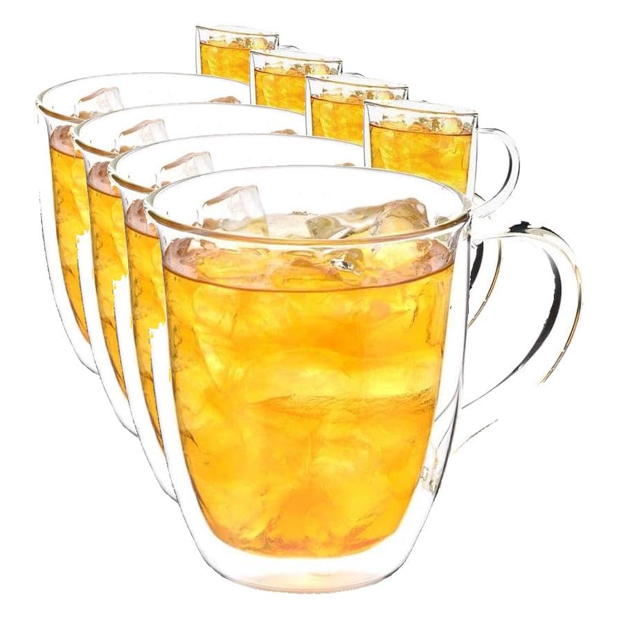 Image of GROSCHE Cyprus 16 fl. oz Double-Wall Glass Mug | Espresso, Latte, Tea & More | Hot & Cold Beverages | Stylish & Aesthetic | Dishwasher Safe | Heatproof | Drinking Glassware (Pack of 4)