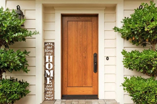 Miniatura 3 de Letrero vertical de bienvenida con texto en inglés "God Bless This Home And All Who Inter", de 8 x 63 pulgadas, para puerta delantera, decoración