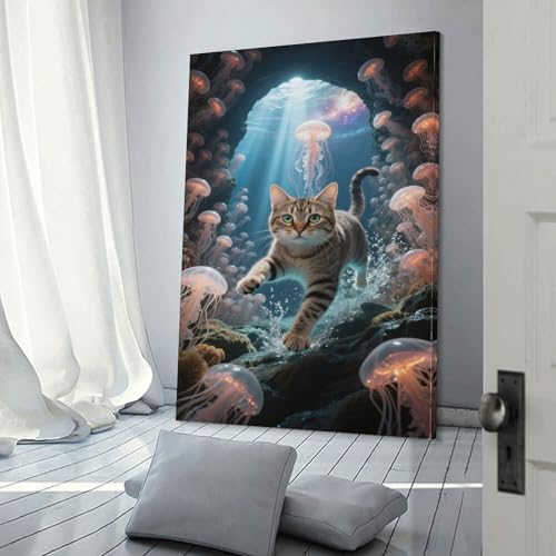 Tableau abstrait chat rayé 3D MEFESE déco murale salon sans entretien - 3