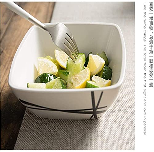 ERoomQ Pasta Bowls Bowls Dinnerware Dinner Sets Tableware Creative Black Striped Ceramic Cutlery Square Steak Plate Dessert Plate Noodle Bowl Rice Mug Custom White,