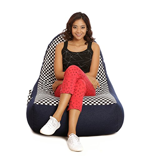 Image of Style Homez Urban Design Denim Canvas Checkered Printed Chair Bean Bag XXL Size Filled with Beans Fillers