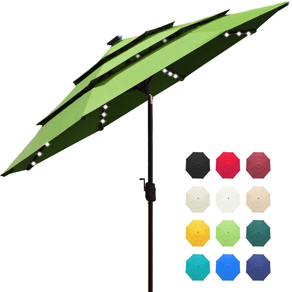 EliteShade USA 10-Year-Non-Fading Solar 9ft 3 Tiers Market Umbrella with 80 LED Lights Patio Umbrellas Outdoor Table with Ventilation,Macaw Green