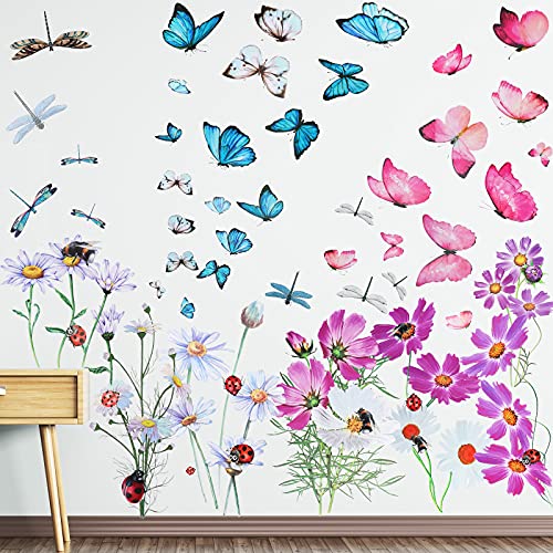 Zonon 64 Pzas Stickers de Pared Florales y Mariposas PVC