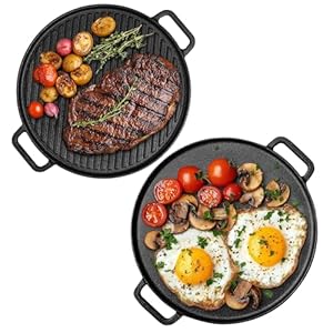 Navaris Bistecchiera Ghisa 30 cm – Reversibile con Piastra Piatta e Rigata – Griglia Rotonda per Induzione Gas e Forno – Resistenza al Calore per Barbecue