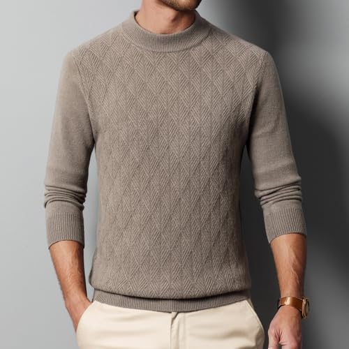 Mens 100% Wool Crewneck Sweater Casual Cable Knit Pullover Sweater Solid Knitted Sweaters3
