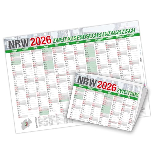 itenga Wandkalender 2026 A2 – Jahresplaner großformatig, faltbar, mit Übersicht & Feiertagen stabile Papierqualität, ideal für Büro, Küche, Schulplan (2026 - NRW)