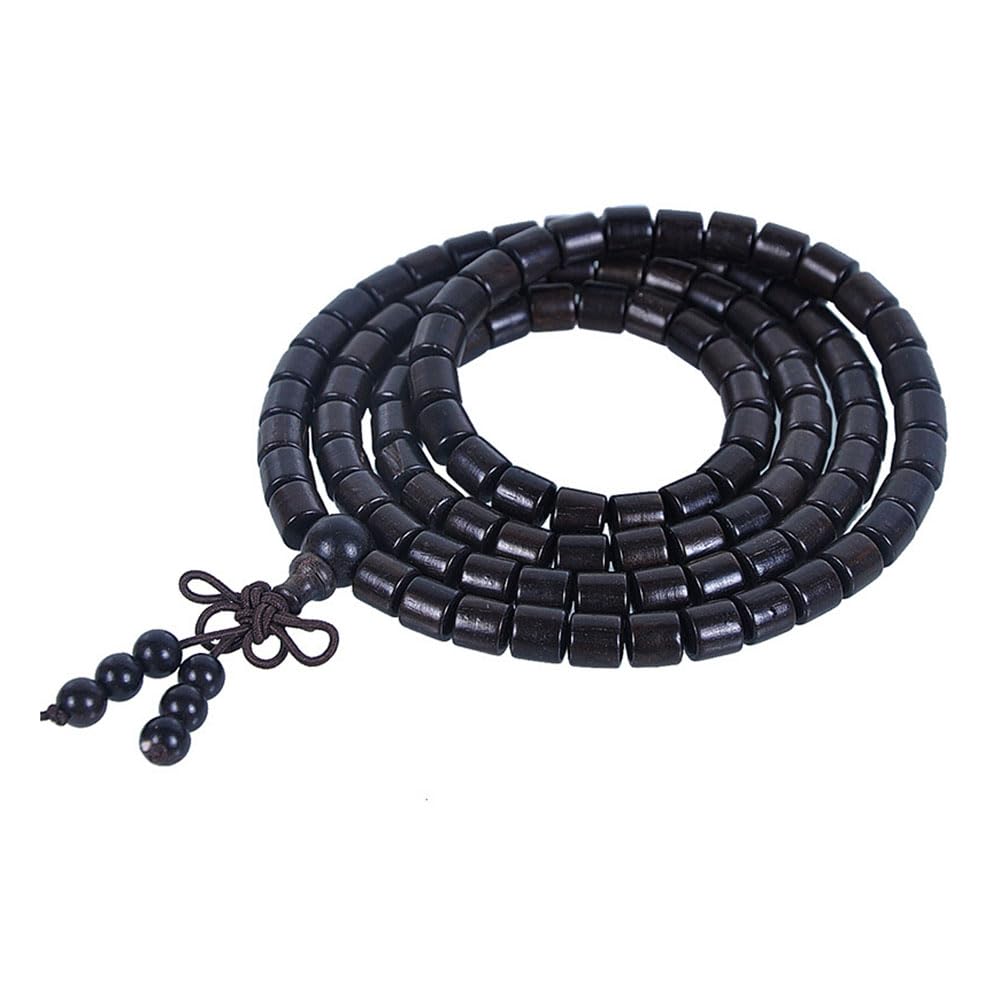 ZXQUEGF Accessori per la Meditazione, Collana in Legno, Rosario di Buddha, 108 Perline di Ebano Naturale, 8 mm