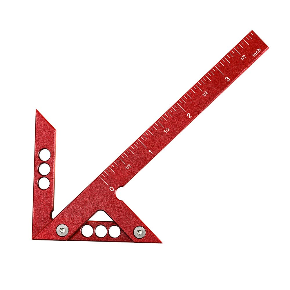Aluminum Imperial Circle Center Positioning, 45/90 Degree Positioning Ruler, Right Angle Positioning, Centerline Positioning, Multi-Function Arrow Ruler, High-Precision Measuring Ruler (Red, Inch)