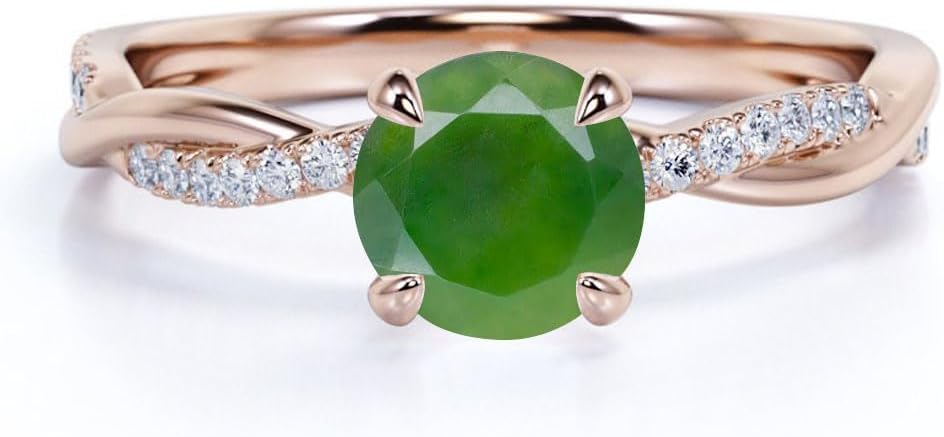 Aihpos 1CT/1.5CT/2CT Jade Engagement Ring - Round Jade Rings for Women White Yellow Rose 10K 14K 18K Gold 925 Sterling Silver with Moissanite Gem Proposal Anniversary Ring
