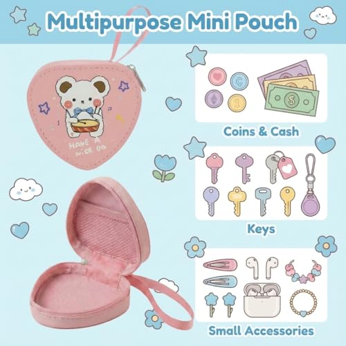 Image of FunBlast Triangle Coin Pouch for Kids - Cute Cartoon Design Mini Purse, Multipurpose Coins Pouch, Small Zipper Wallet for Kids & Girls, Kawaii Coin Bag (Random-Pink)