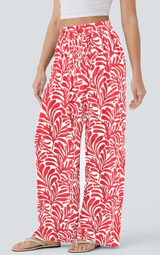 Image of PRETTYGARDEN Womens Pants Elastic Waist Floral Lightweight Palazzo Pants for Women Casual Lounge Wide Leg Pants Woman