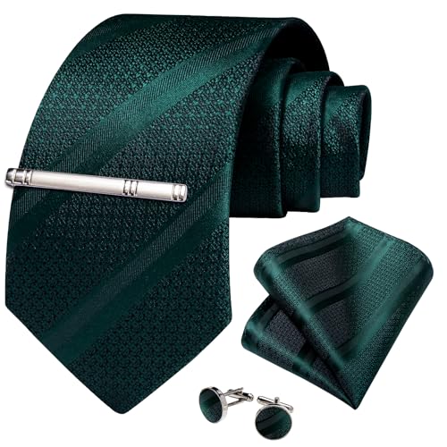 Image of DiBanGu Mens Striped Tie Silk Woven Necktie and Pocket Square Cufflinks Tie Clip Set Wedding Business Formal Gift Tie for Men