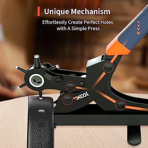 Revolving Punch Plier Kit, Xool Leather Hole Punch Set For Belts, Watch Bands, Straps, Dog Collars, Saddles, Shoes, Fabric, Diy Home Or Craft Projects, Heavy Duty Rotary Puncher, Multi Hole Sizes Make #TOP2
