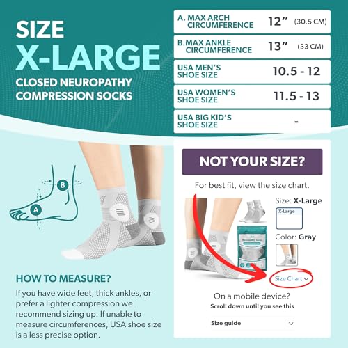 Image of BraceAbility Closed Toe Diabetic Socks - XL Neuropathy Socks for Women and Men, Foot Pain Relief, Circulation, Anti-Neuropathy, Foot Fatigue, Compression Nerve Support - 1 Pair (X-Large Gray)