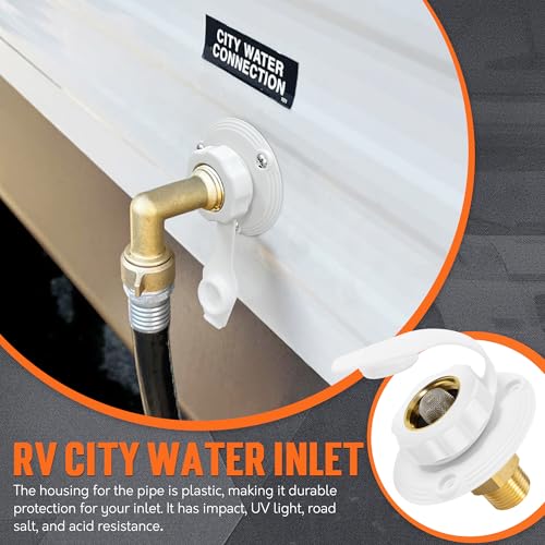 Image of TONDA RV City Water Inlet with Check Valve, Brass Thread RV Water Fill Inlet Replacement, RV Water Hose Connector for Camper, Trailer, Motorhome