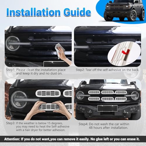 Image of Front Grill Mesh Grille Inserts Cover Frame, Front Bumper Inserts Grill Guard Clip-on Decoration Accessories for Ford Bronco Offroad 2 /4 Door 2021 2022 2023 2024 2025 (White)
