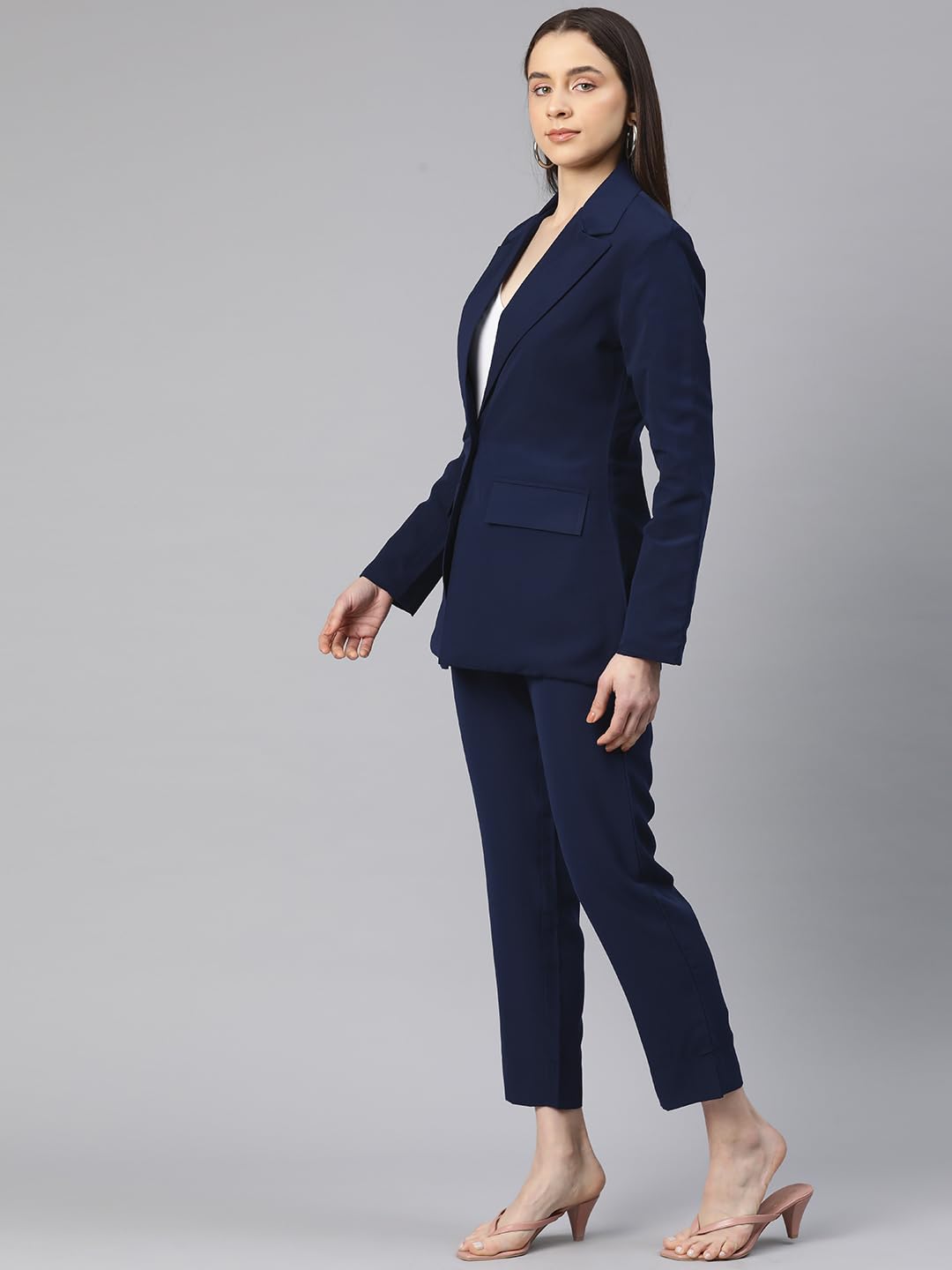 Cottinfab Solid Navy Lapel Collared Blazer 2