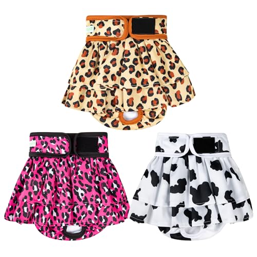 Image of wegreeco Dog Diapers Female (3 Pack), Highly Absorbent Puppy Doggie Dog Diapers for Female Dogs Period, Washable Doggy Diapers for Dogs in Heat, Small Medium Large Size (Cow Pattern, Medium)