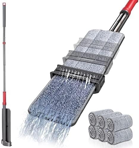 MasthomeProfessional Microfiber Floor Mop | Self-Wringing Design, Stainless Steel Handle & 6 Washable Pads | for Hardwood, Laminate, Tile & Vinyl Floors