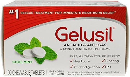 Gelusil Antacid/Anti-Gas Tablets Cool Mint, 100 Tablets (Pack of 4)