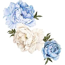 Blue Peony Flower Wall Decals Watercolor Peonies Wall Stickers Vintage Rose Blossom Floral Wall Art Mural for Girls Room Bedroom Living Room Sofa TV Background Nursery Kitchen Office