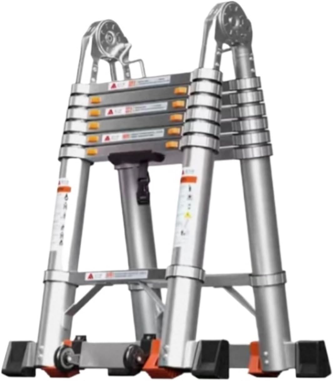 attic ladders Telescoping Ladder with Stabilizer Bar and Wheels Multi-Purpose Collapsible Extension Ladder for Attic Home(3.1+3.1=6.15m)