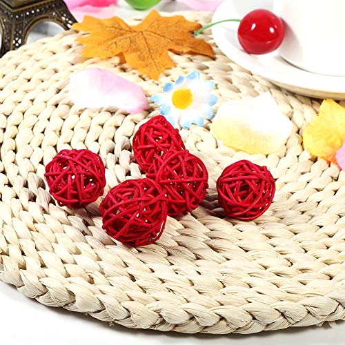 Garosa 20PCS Wicker Rattan Balls Cage Crafts Colorful Pet Bird Chew Toy Table Wedding Party Decorative Crafts Hanging DIY Accessories(Red) - Image 3
