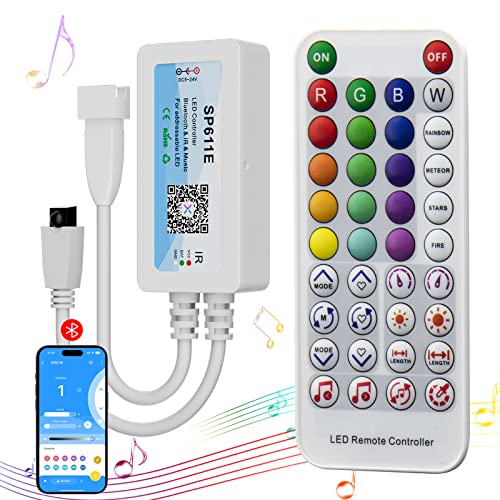 Image of PAUTIX Bluetooth Music Pixel LED Smart Controller SP611E,for WS2811 WS2812 SM16703 Addressable Dream Color LED Strip Pixels Light DC5V-24V APP /IR Remote Control(NOT for RGB LED Strip without Smart IC)