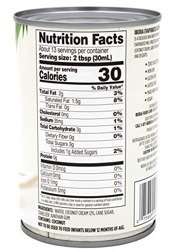 Iberia Lactose Free Evaporated Coconut Milk, 13.5 Fl Oz (Pack of 12)