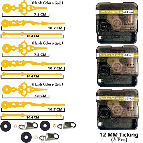 Image of YOPY� Combo 3 of Ajanta Mfg. Battery Operated Plastic Ticking Wall Clock Movement Machine with Hands (Needles : Antique Gold 2)