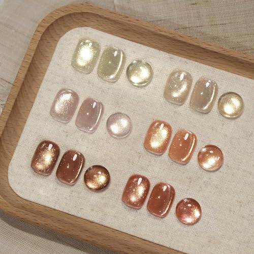 Image of THR3E STROKES Cat Eye Gel Nail Polish Set for Pink Brown Glitter Holographic Cat Eye, Salon Gel Manicure and Nail Art DIY at Home, Bright Moonlight (SUNLIGHT)